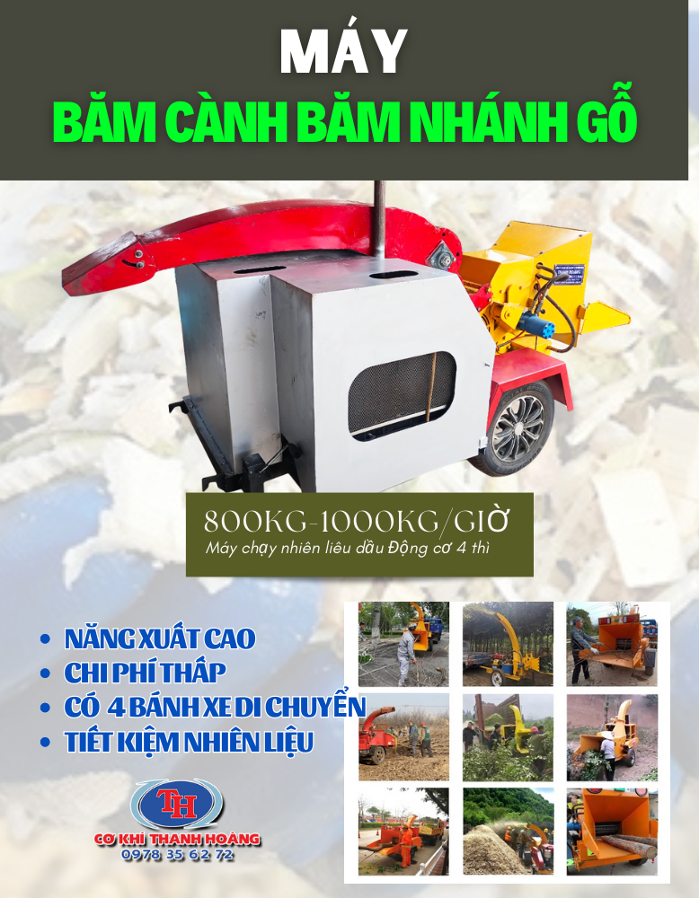 Máy băm cành cây di động Thanh Hoàng công xuất lớn